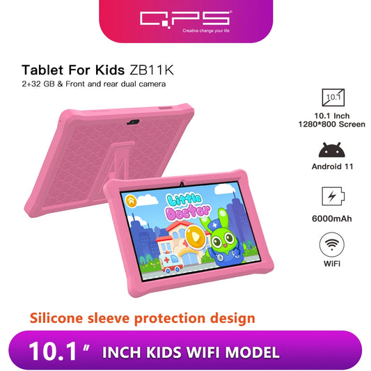 Tablette Android 10 QPS – 10" HD, 2 Go RAM, 32 Go extensibles, Wi-Fi, Batterie 6000 mAh – Parfaite pour apprendre et s'amuser